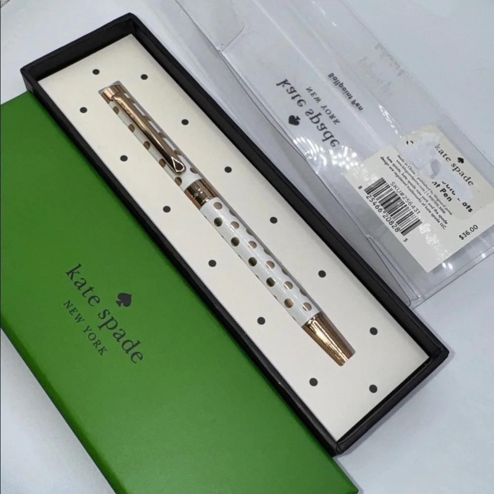 Kate Spade Gold & White Polka Dot Pen